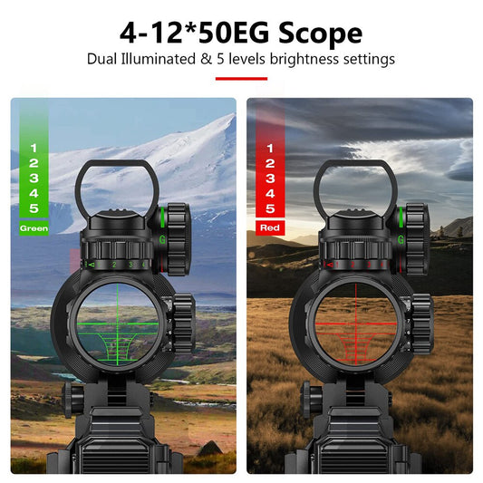 4-12x50EG Tactical 3 in 1 Scopes Red Green Laser Sight Airsoft Rifle Combo
