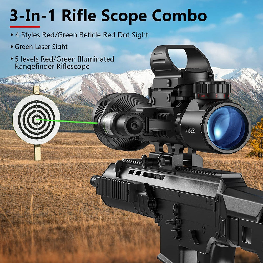 4-12x50EG Tactical 3 in 1 Scopes Red Green Laser Sight Airsoft Rifle Combo