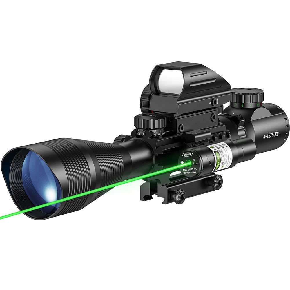 4-12x50EG Tactical 3 in 1 Scopes Red Green Laser Sight Airsoft Rifle Combo
