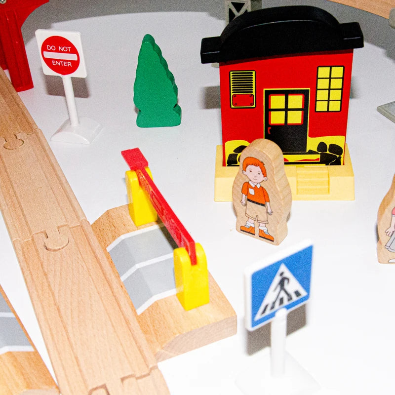 Acooltoy AC7510 Countryside 73+ Piece Wooden Train Set