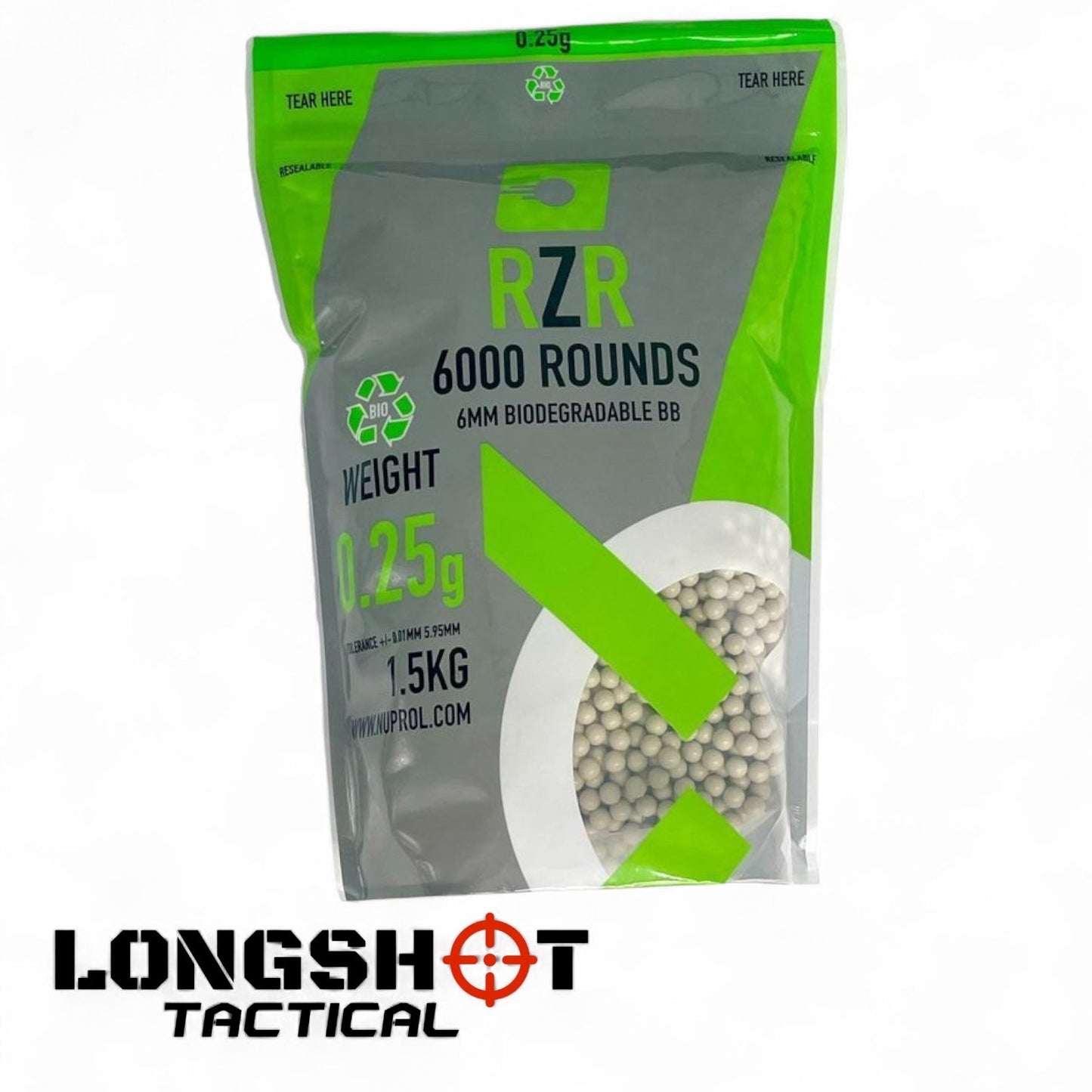 RZR Airsoft BBs Biodegradable (6000R Resealable Bag) (0.25g) (White)