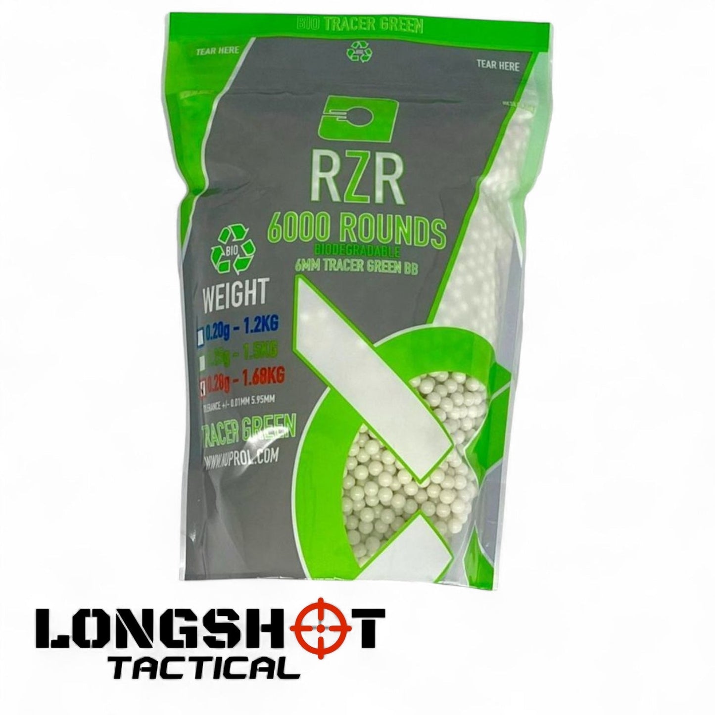 RZR Airsoft BBs Biodegradable Tracer (6000R Resealable Bag) (0.25g) (Green)