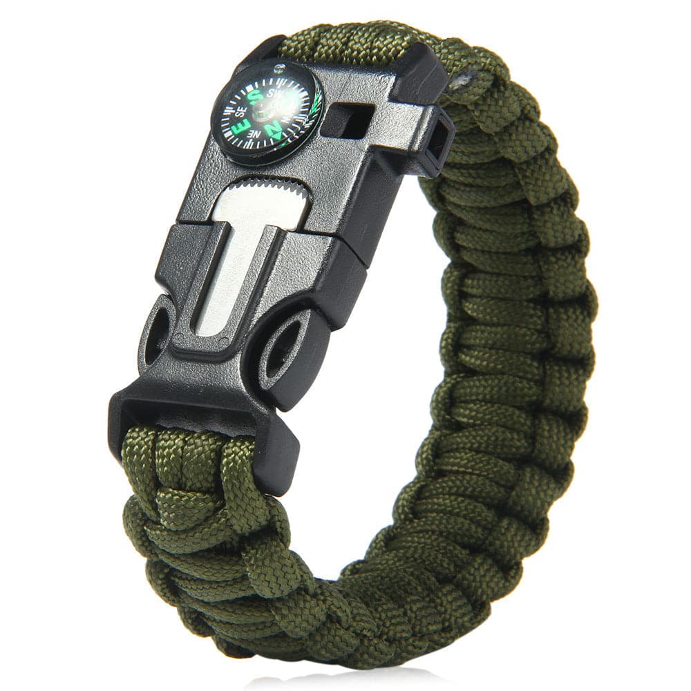5 in 1 Tactical Paracord Survival Bracelet with Flint Whistle Compass Scraper