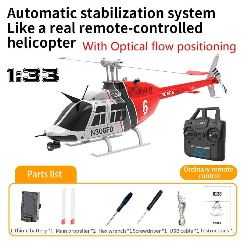 C138 1:33 Six Channel Single Paddle Aileron Helicopter with Optical Flow