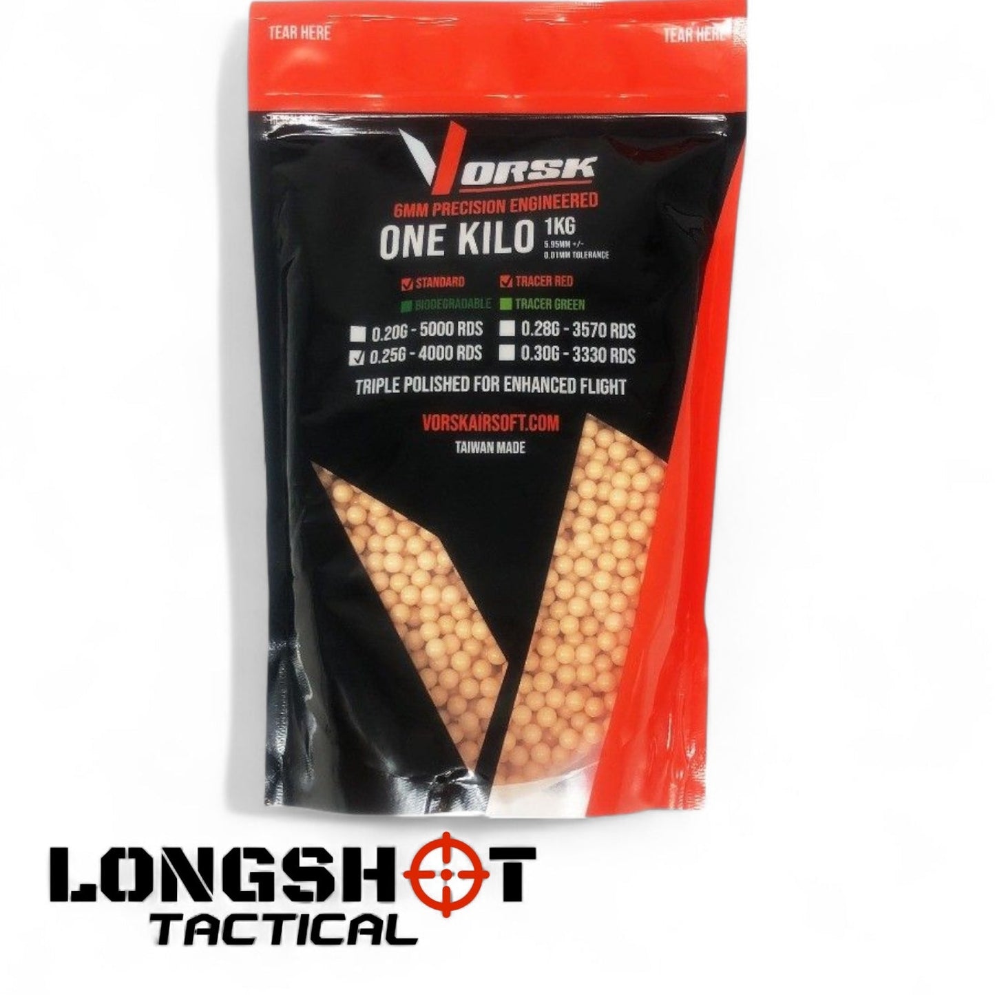 VORSK Tracer Red 0.25g Airsoft BBs – 1kg Bag (High-Performance Tracer Ammo)