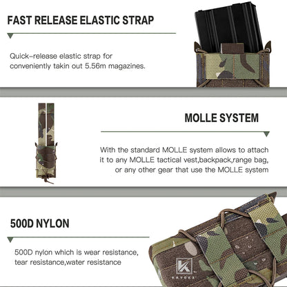 KRYDEX Tactical 5.56mm 9mm Mag Pouch M4 AR15 Rifle Pistol Single Magazine Pouch MOLLE Holder Hunting Airsoft Accessories