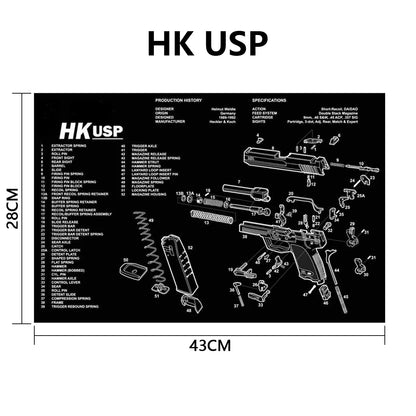 Gun Cleaning Rubber Mat Mouse Pad Parts Diagram For AR15 AK47 Remington 870 K98K MP5 G17 CZ-75 1911 Bere 92 PX4 Walther PPQ