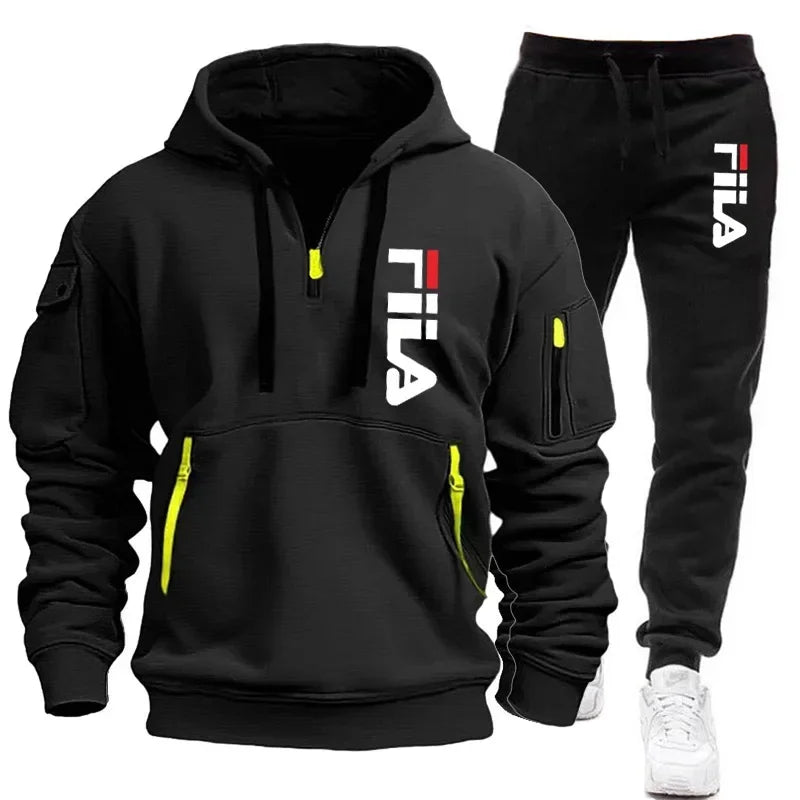 New men's hooded sweatshirt and corduroy trousers for 2025, a two-piece set of casual fitness sportswear for spring and autumn