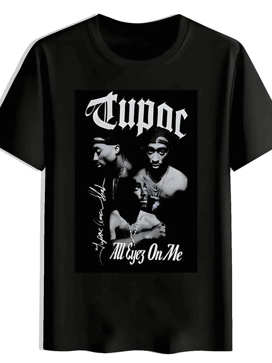 Men's Retro Rock Band Graphic T-Shirt - Black Crew Neck Short Sleeve, 2Pac & Tha Dogg Pound Design