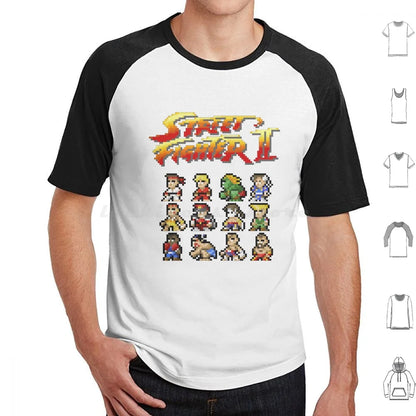 2 Characters Pixel Art T Shirt 6xl Cotton Cool Tee 2 Ii Blanka Ryu Ken Chun Li Sagat Balrog Dalshim Bison Vega Guile Zangief
