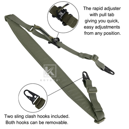 KRYDEX Tactical 2 Point Rifle Sling Hunting Gun Slingster Shoulder Strap Quick Pull Ranger Green Airsoft Hunting Accessories