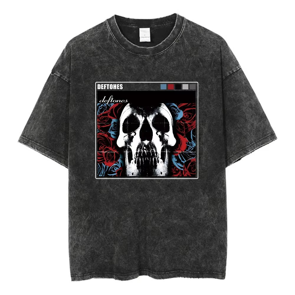 Y2K Wash and Age Vintage T-shirt Harajuku Hip Hop Hip Hop Metal Rock Music Album Cover T-shirt Cotton Short Sleeve Tee Men's Top