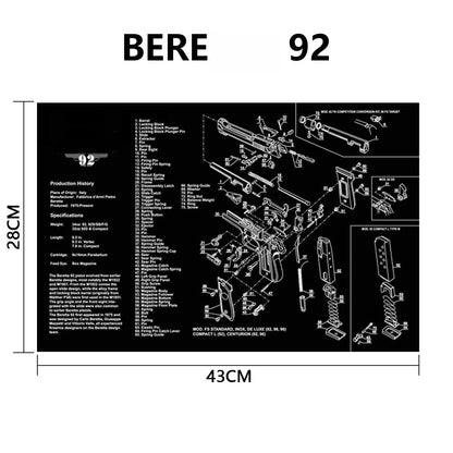 Gun Cleaning Rubber Mat Mouse Pad Parts Diagram For AR15 AK47 Remington 870 K98K MP5 G17 CZ-75 1911 Bere 92 PX4 Walther PPQ