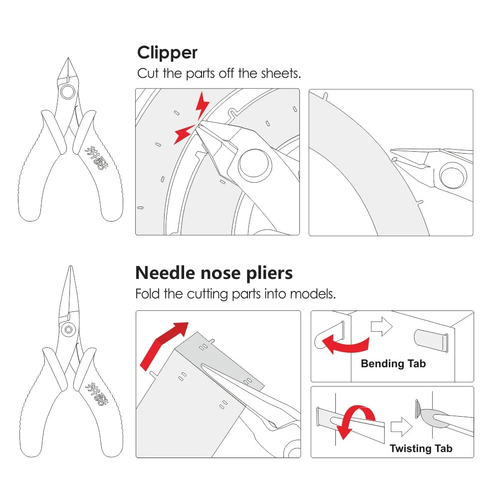 Piececool | 2Pcs Mini Flat Nose Plier & Nipper DIY Tool