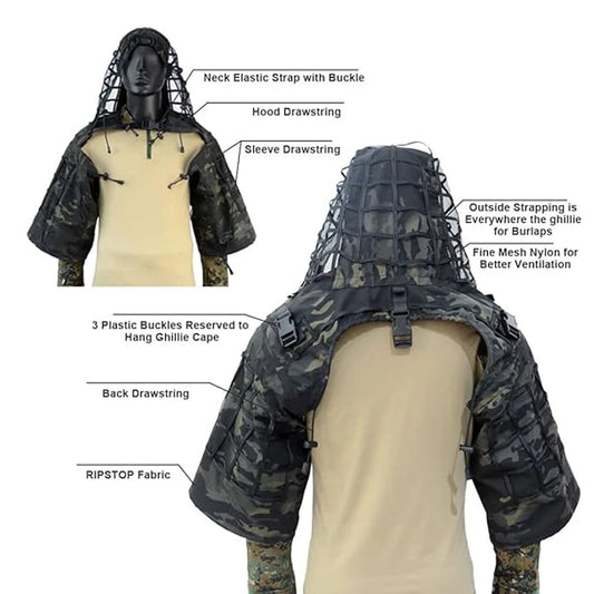 Ghillie Suit Foundation Tactical Sniper Coat Viper Hoods Camouflage Clothes For Airsoft Paintball Hunting Accessories, Ripstop