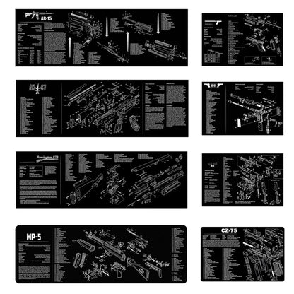 Gun Cleaning Rubber Mat Mouse Pad Parts Diagram For AR15 AK47 Remington 870 K98K MP5 G17 CZ-75 1911 Bere 92 PX4 Walther PPQ