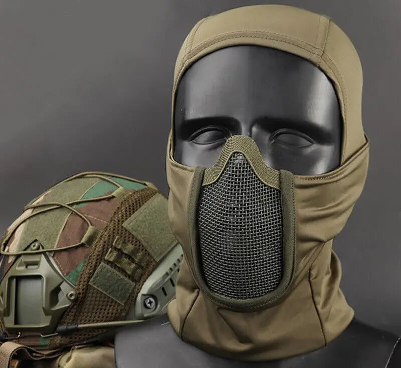 Tactical Balaclava Mesh Mask Airsoft Paintball Full Face Protection Ninja Style Hood Steel Metal Mask Foldable Design