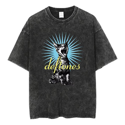 Y2K Wash and Age Vintage T-shirt Harajuku Hip Hop Hip Hop Metal Rock Music Album Cover T-shirt Cotton Short Sleeve Tee Men's Top