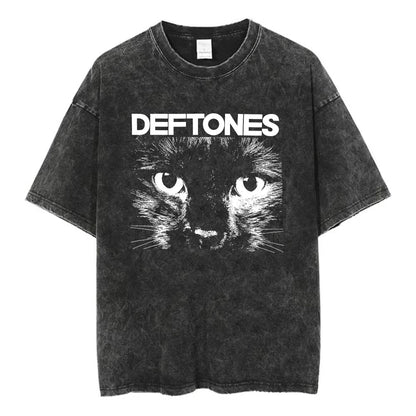 Y2K Wash and Age Vintage T-shirt Harajuku Hip Hop Hip Hop Metal Rock Music Album Cover T-shirt Cotton Short Sleeve Tee Men's Top