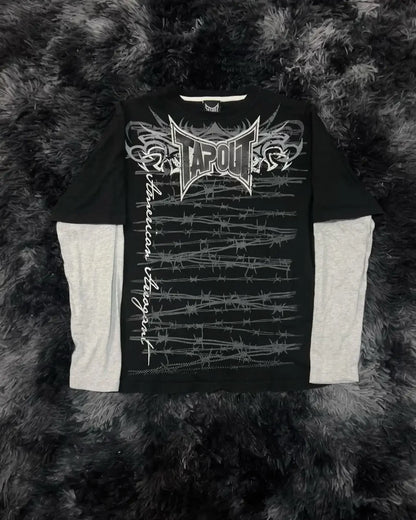 Europe And America New Oversize Long Sleeve Gothic Street Letter Printed T-shirt Men Retro Harajuku Hip Hop Loose Cotton Tops