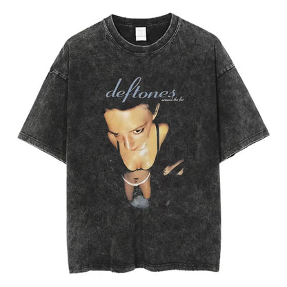 Y2K Wash and Age Vintage T-shirt Harajuku Hip Hop Hip Hop Metal Rock Music Album Cover T-shirt Cotton Short Sleeve Tee Men's Top