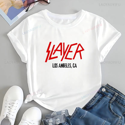 Streetwear: Slayer Band Printed T-shirt Top, Trendy Harajuku Short-sleeved Shirt for Both Men and Women, Patterned Large T-shirt