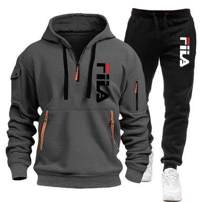 New men's hooded sweatshirt and corduroy trousers for 2025, a two-piece set of casual fitness sportswear for spring and autumn