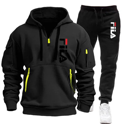 New men's hooded sweatshirt and corduroy trousers for 2025, a two-piece set of casual fitness sportswear for spring and autumn