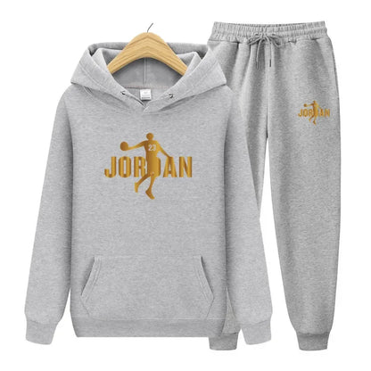 Men's sweatshirt set, autumn and winter sports hooded, suitable for both men and women, casual outdoor wool sportswear 2-piece s
