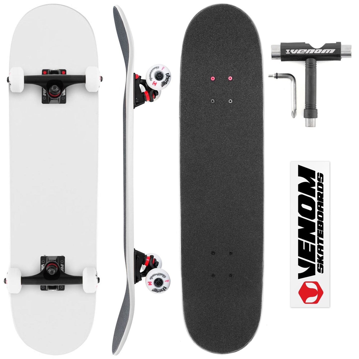 Venom Core Complete Built Skateboard - Matt White/Black - 8.0"