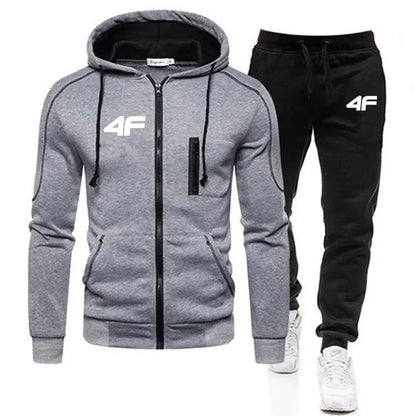 Thick and warm men's sportswear for the autumn and winter seasons. A one-piece set including a zipper-covered hooded sweatshirt