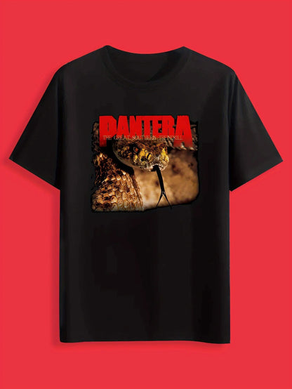 [Summer Style] Men's Black Pantera Graphic T-Shirt - Summer Casual Crew Neck Polyester Tee with Bold Animal Print
