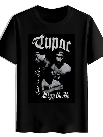 Men's Retro Rock Band Graphic T-Shirt - Black Crew Neck Short Sleeve, 2Pac & Tha Dogg Pound Design