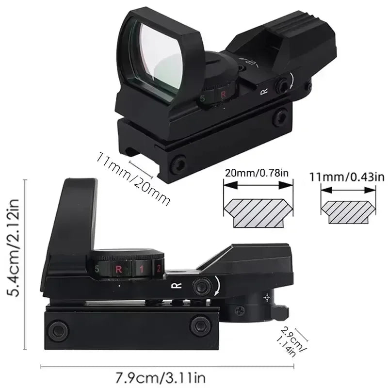 Tactical Holographic 4 Reticle Green Red Dot Portable Outdoor Sight for 11mm / 20mm Rail Mount Hunting Rifle Airsoft Accessory