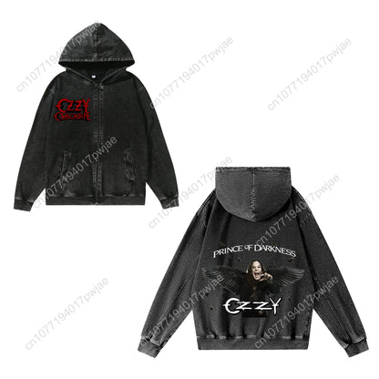 Ozzy Osbourne Rock Band Zipper Sweatshirt Man Woman Vintage Hoodies Sweat Shirt With Pocket Full Zip Customized Jacket Tops