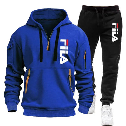New men's hooded sweatshirt and corduroy trousers for 2025, a two-piece set of casual fitness sportswear for spring and autumn