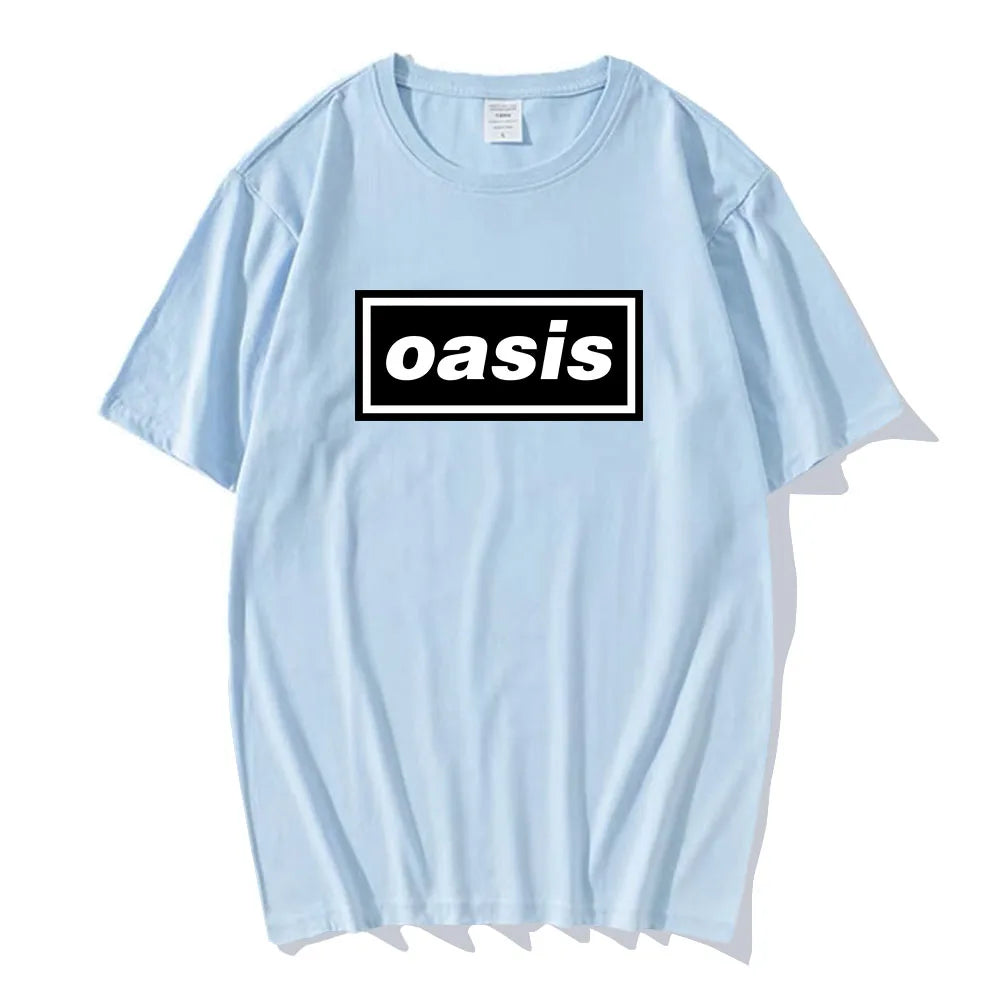 Hip hop streetwear Live'25 Oasis-s band T-shirt round neck unisex T-shirt summer casual pattern printed T-shirt for men