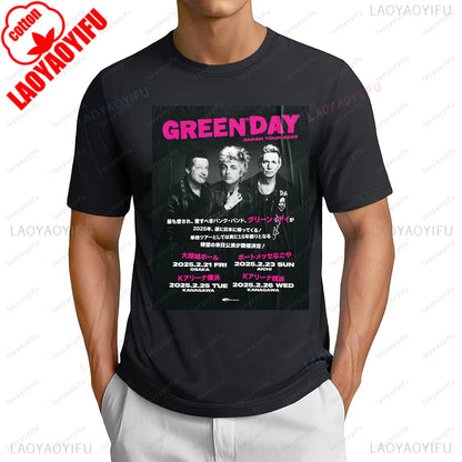 Green Day 2025 World Tour T-shirt Hip Hop Casual Fashion Streetwear Punk Rock Band Fans T Shirt Summer Short Sleeve Man Tshirt