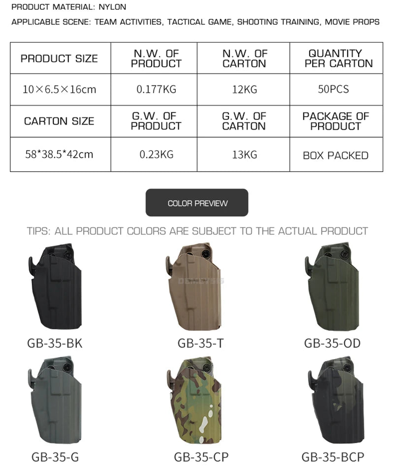 Quick Release Tactical Belt Holster for GLOCK 17, 20, 21, 22, 31, 37 Pistols Hunting Paintball Durable Molle Gun Holster Case