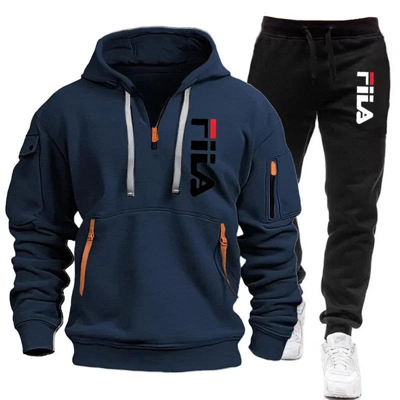 New men's hooded sweatshirt and corduroy trousers for 2025, a two-piece set of casual fitness sportswear for spring and autumn