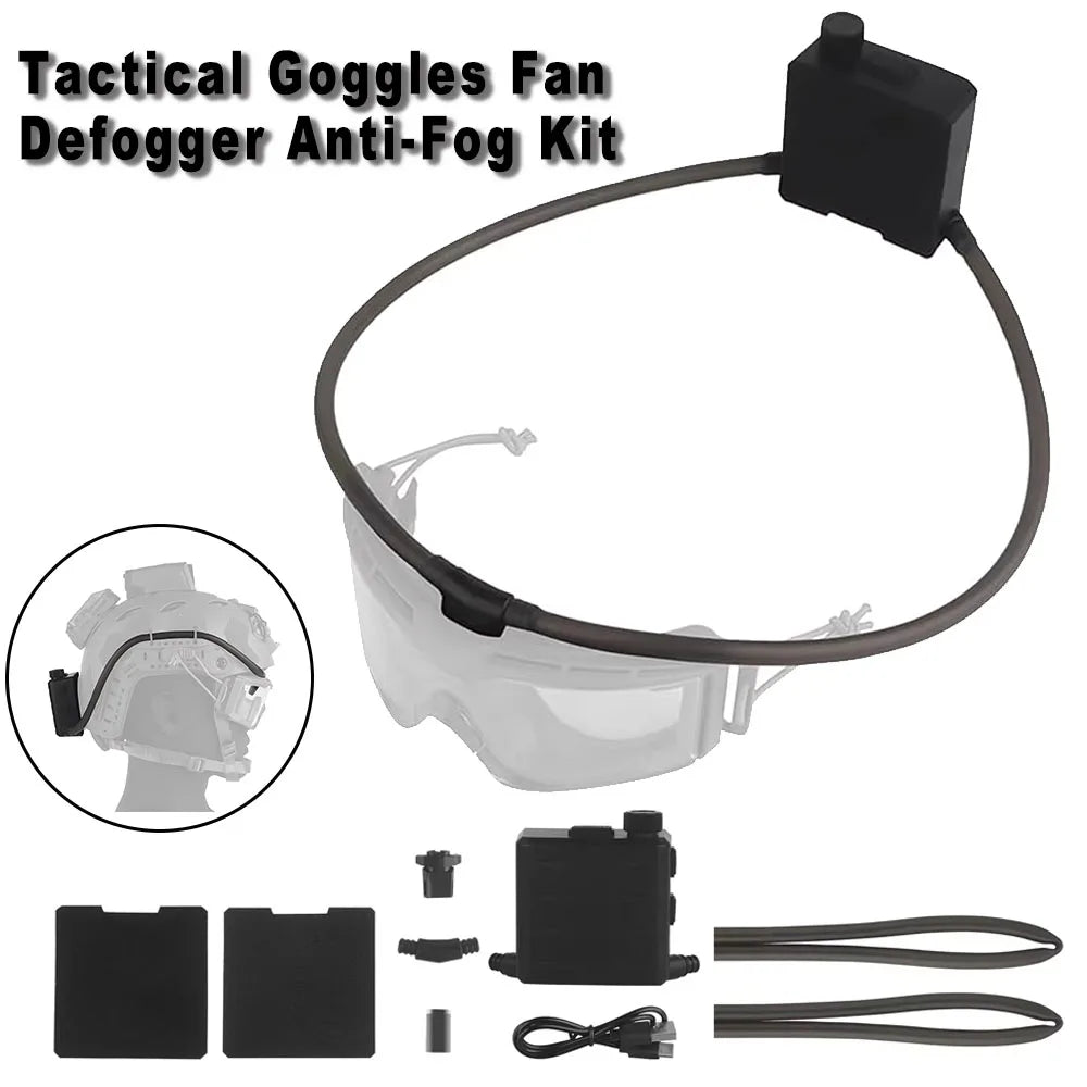 Tactical Goggles Defogger Defogging Fan Anti-fog Kit for Airsoft Shooting Motocross Adjustable Head Strap Protection Glasses