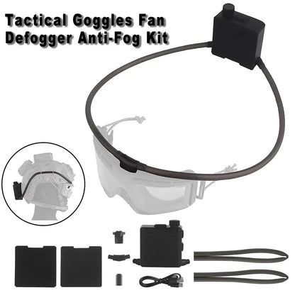 Tactical Goggles Defogger Defogging Fan Anti-fog Kit for Airsoft Shooting Motocross Adjustable Head Strap Protection Glasses