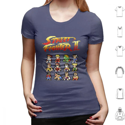 2 Characters Pixel Art T Shirt 6xl Cotton Cool Tee 2 Ii Blanka Ryu Ken Chun Li Sagat Balrog Dalshim Bison Vega Guile Zangief