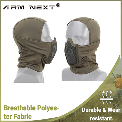 Tactical Balaclava Mesh Mask Airsoft Paintball Full Face Protection Ninja Style Hood Steel Metal Mask Foldable Design