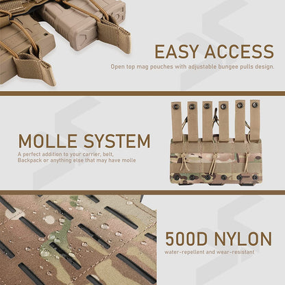 Tactical Molle Mag Pouch, Single Double Triple Nylon 5.56mm 7.62mm Open Top Rifle Magazine Holder for AR-15 M4 M14 M16 G36 HK416-2
