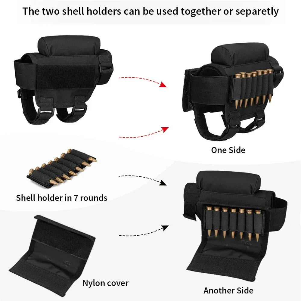 Tactical Airsoft Buttstock Cheek Cartridge Pouch with 7 Shells Attachment Holder