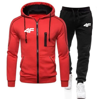 Thick and warm men's sportswear for the autumn and winter seasons. A one-piece set including a zipper-covered hooded sweatshirt