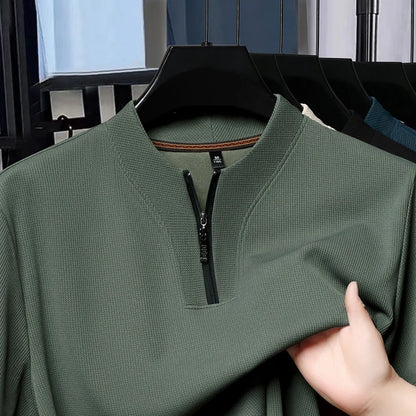 Half Zip Ice Silk Short Sleeved T-shirt for Men, Men's Lapel, 2025 Summer New Collection, Breathable Polo Shirt