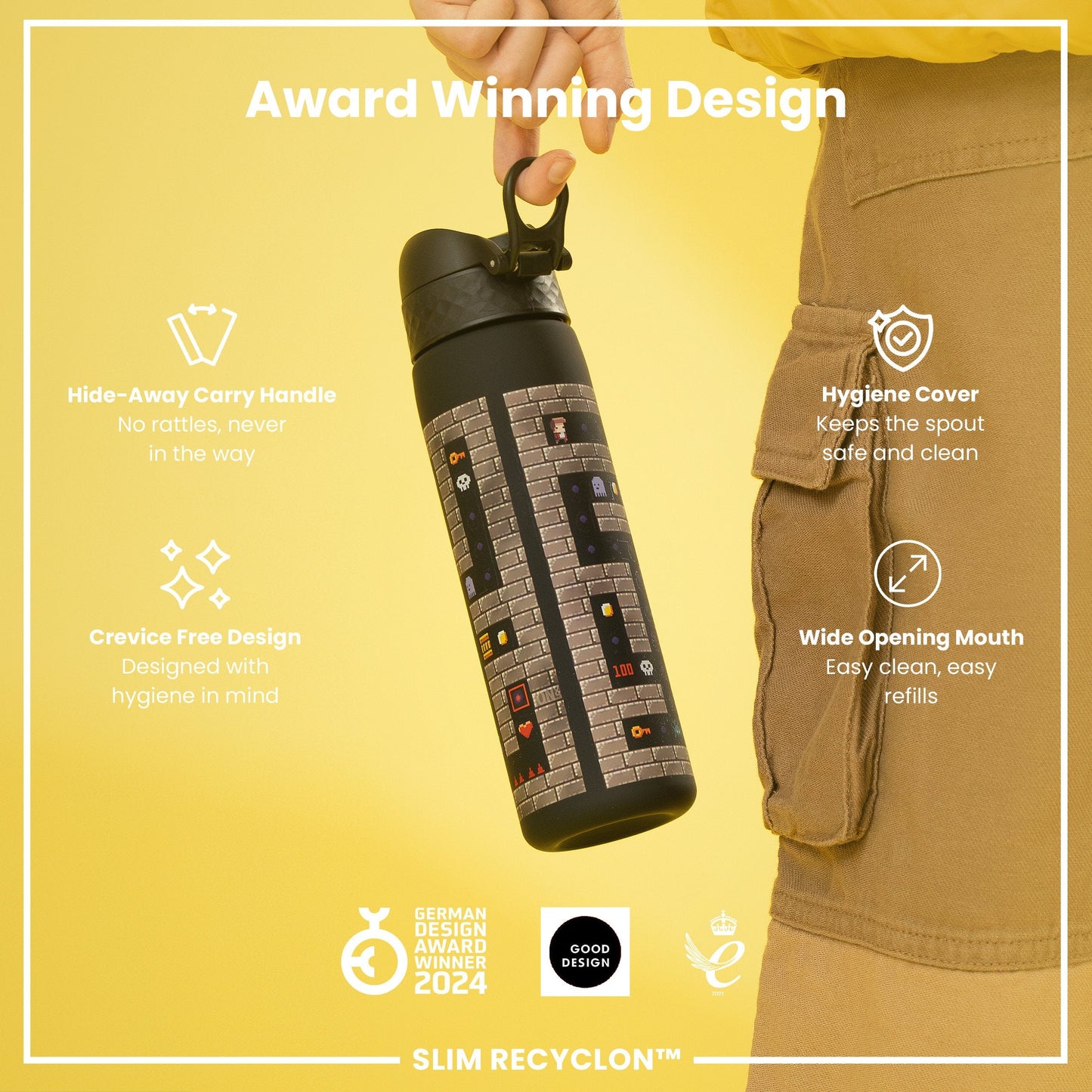 Leak Proof Slim Water Bottle, Recyclon, Gamer, 500ml (18oz)