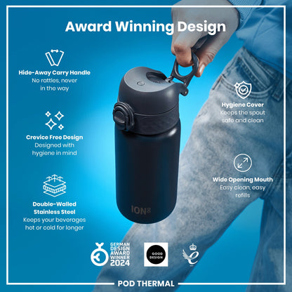 Leak Proof Thermal Steel Water Bottle, Insulated, Ash Navy, 320ml (11oz)